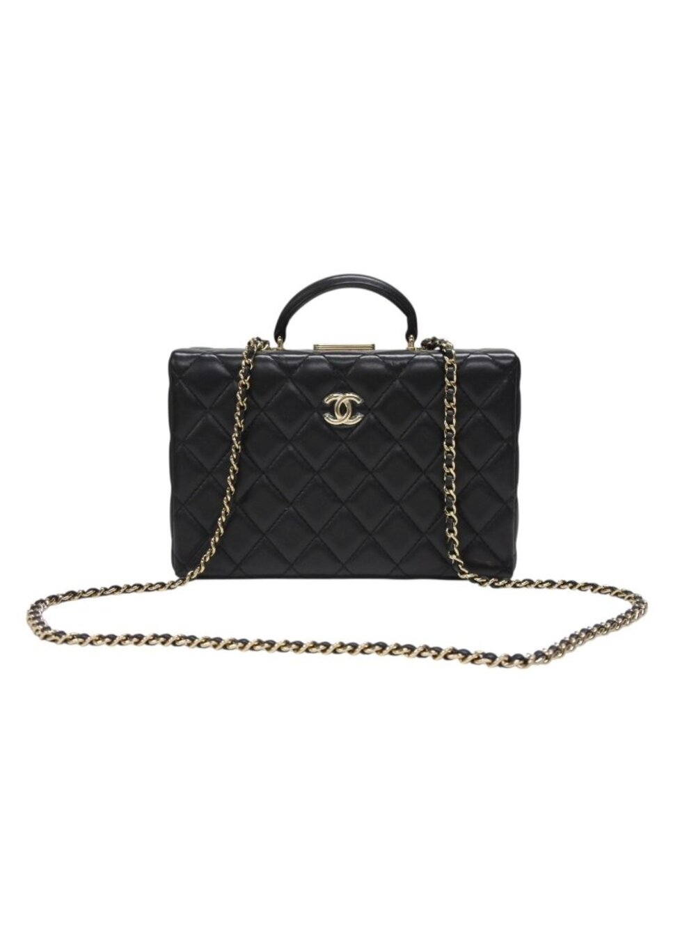 Chanel CC Logo Quilted Chain Shoulder Handbag Lambskin Black